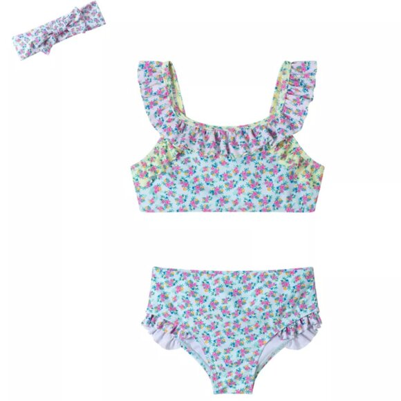 ANDY & EVAN Bikini Swimsuit & Matching Headband in Blue Size 2T NWT - Picture 1 of 7